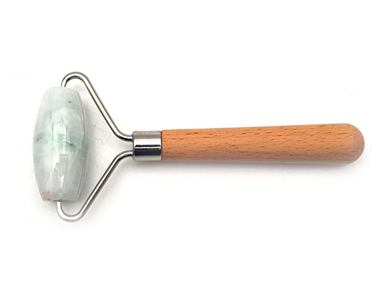 Medicina china - Rodillo simple de Jade en Jade real - Verde Manzana y Blanco 1