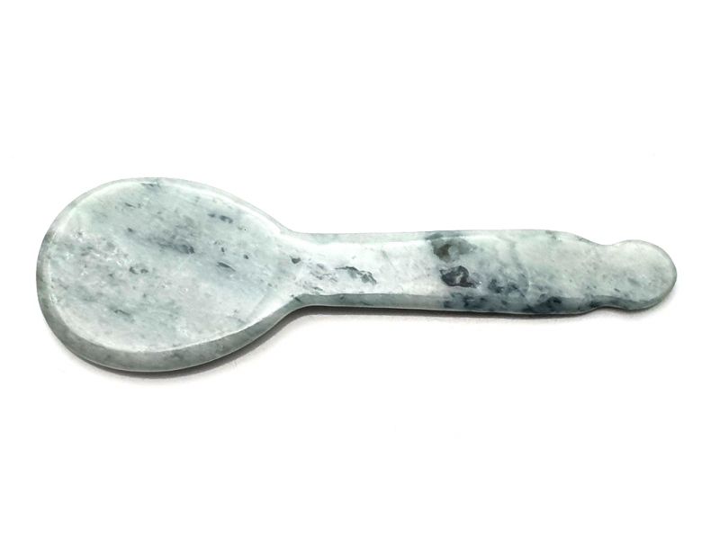 Medicina Tradicional China - Cuchara de Jade Gua Sha - Blanco y Verde manchado 1