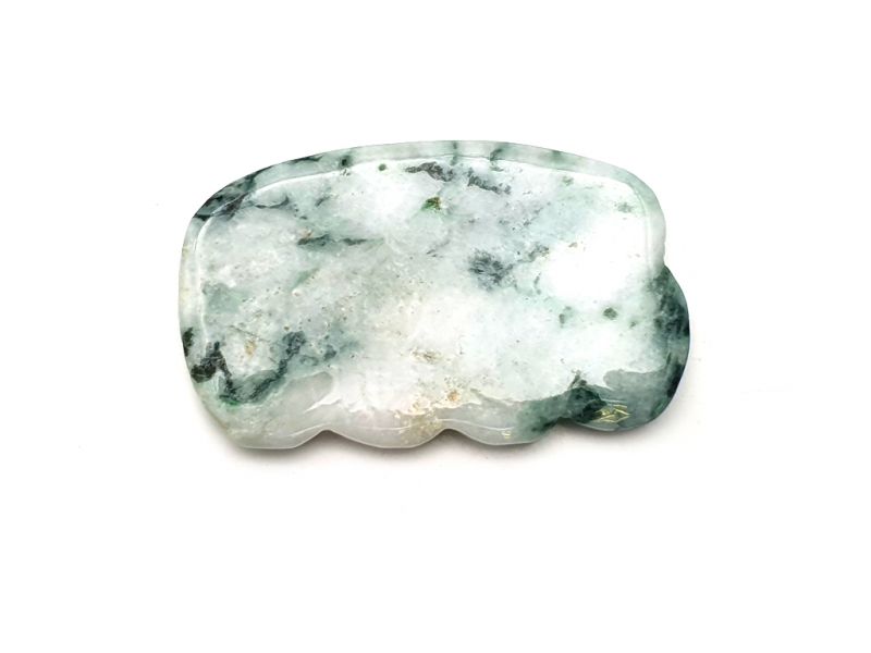 Medicina Tradicional China - Jade Pequeño Ondulado Gua Sha - Verde manchado 1