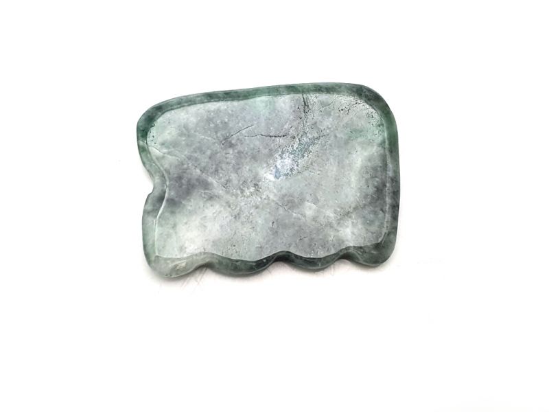 Medicina Tradicional China - Jade Pequeño Ondulado Gua Sha - Verde Oscuro / Transparente 1