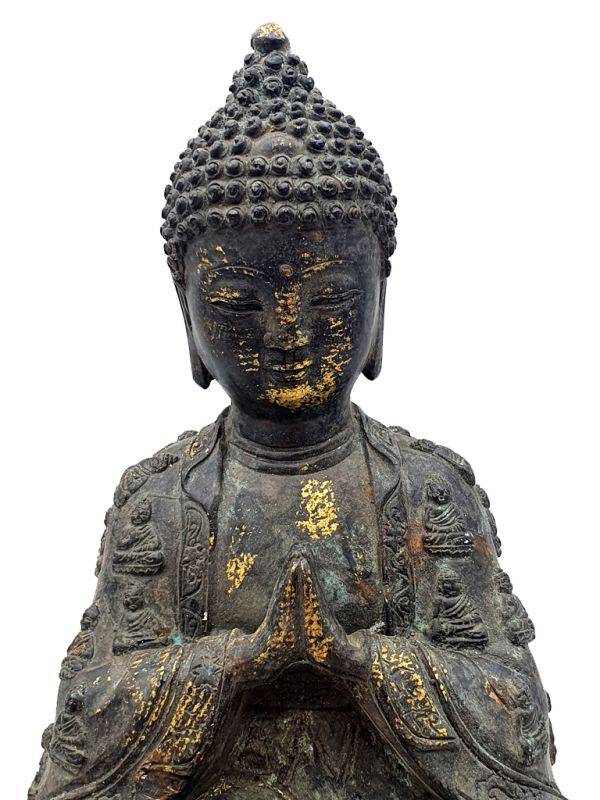 Messing Statue Buddha mit kleinen Buddha bedeckt 2