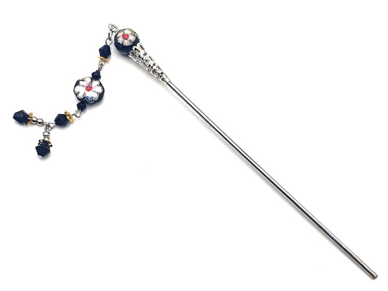 Metal and cloisonné hair stick - Black 1