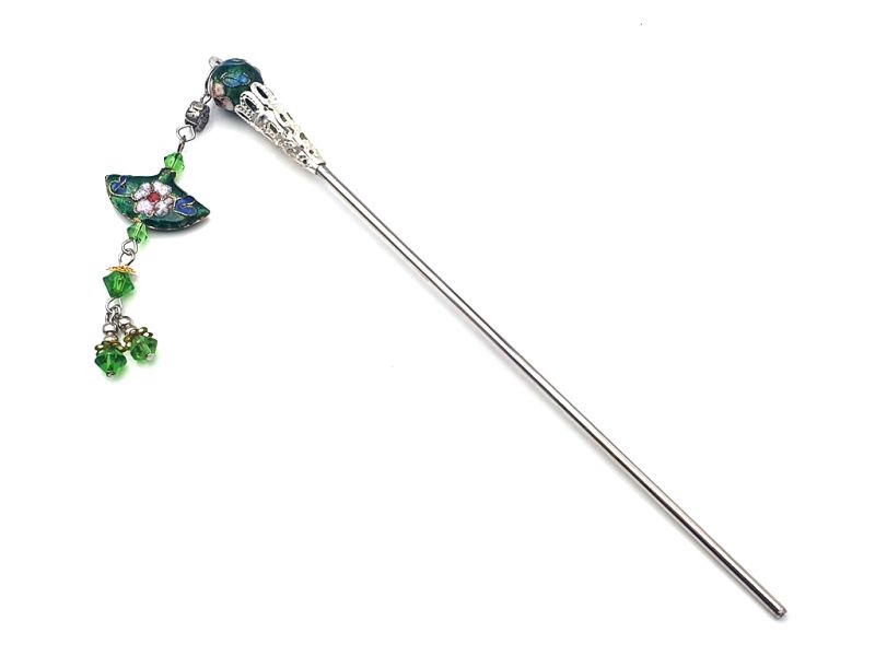 Metal and cloisonné hair stick - Green 1