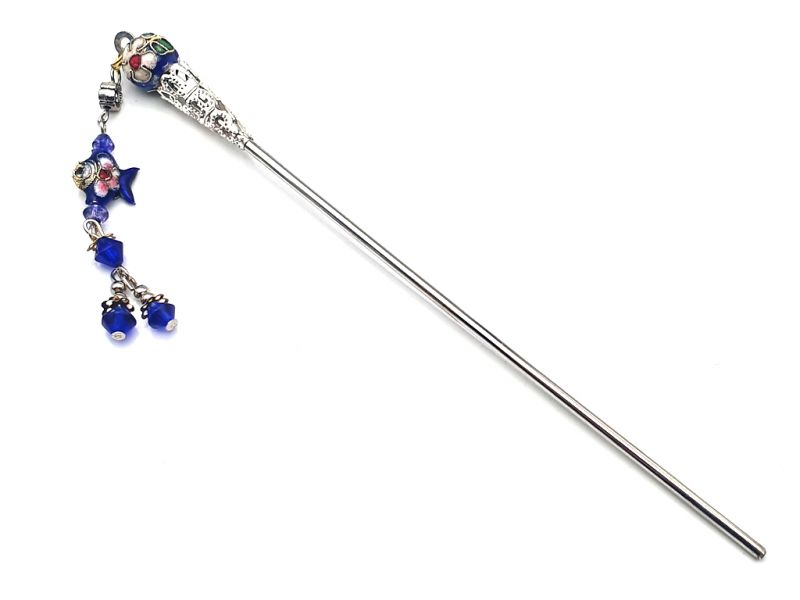 Metal and cloisonné hair stick - Navy blue 1