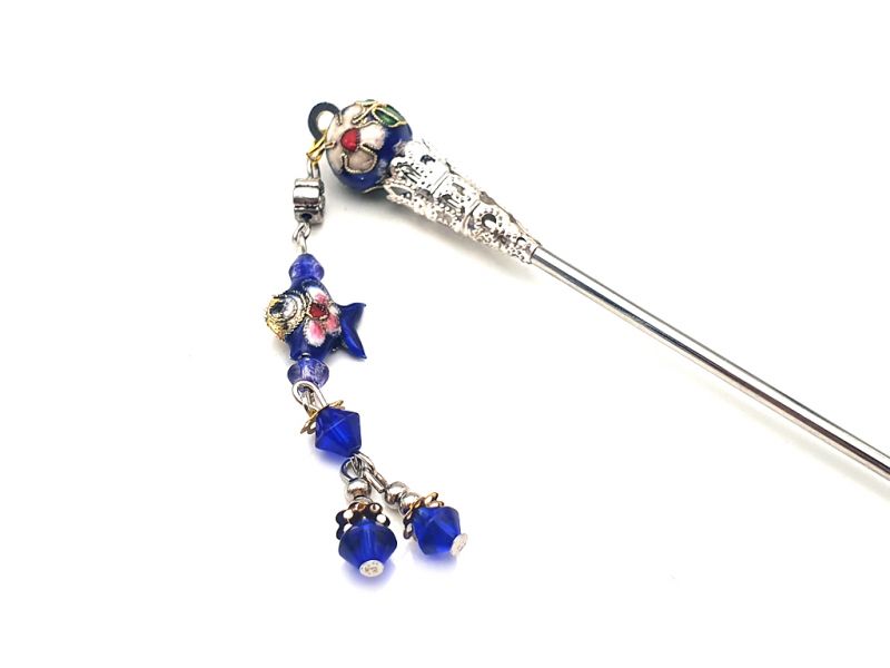 Metal and cloisonné hair stick - Navy blue 2