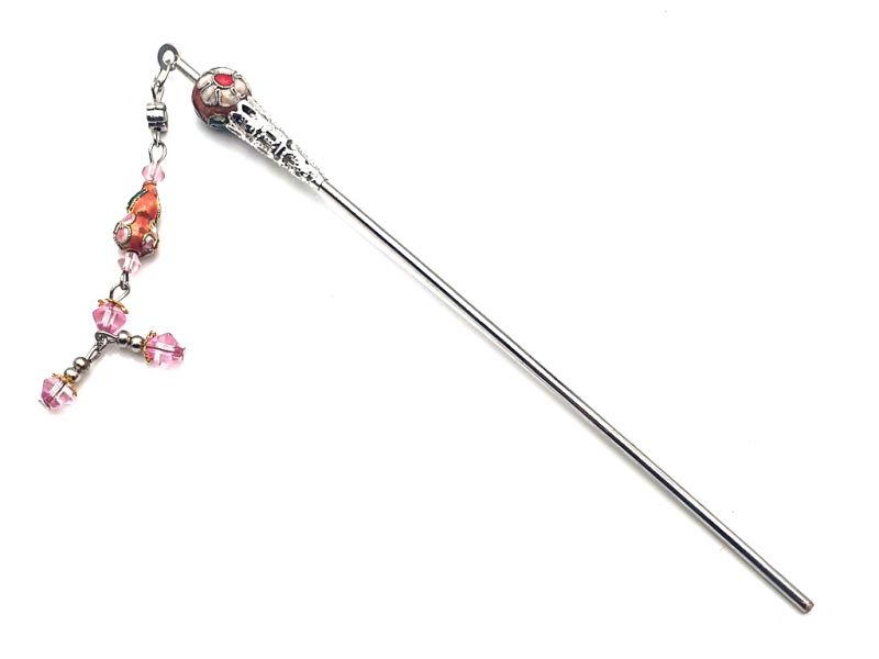 Metal and cloisonné hair stick - Pink 1