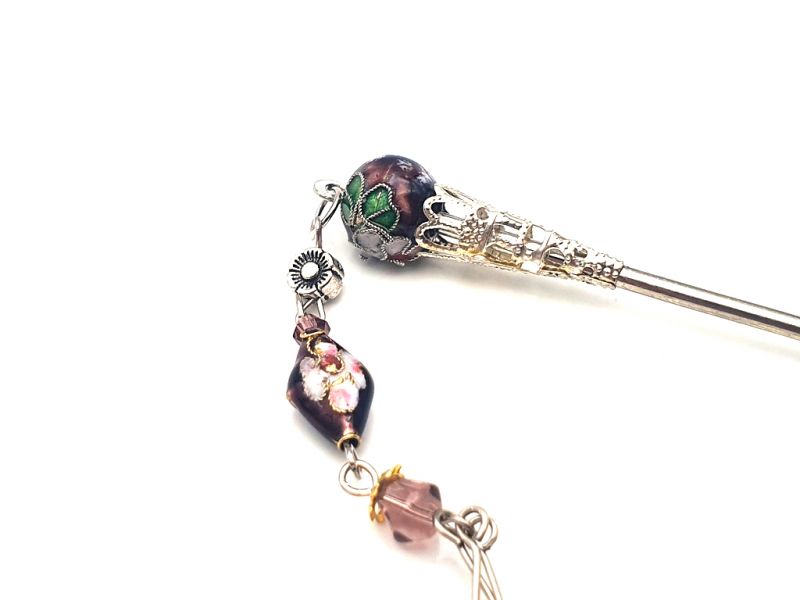 Metal and cloisonné hair stick - Purple 2