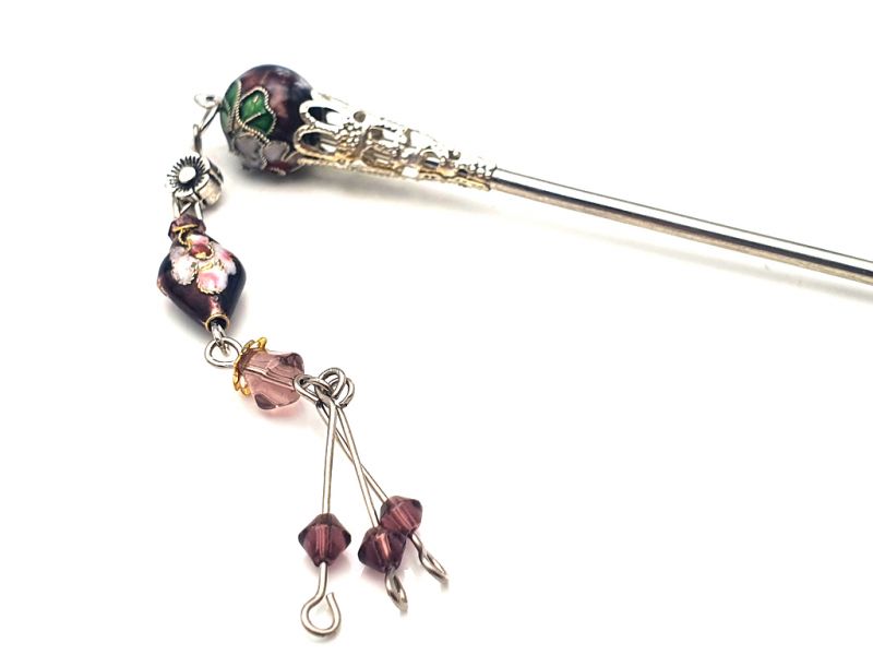 Metal and cloisonné hair stick - Purple 3