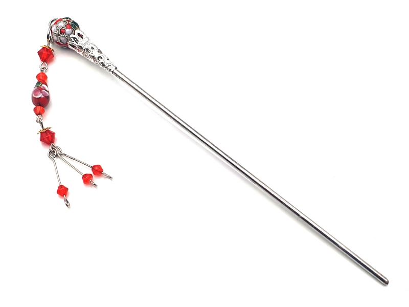 Metal and cloisonné hair stick - Red 1