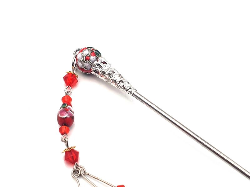 Metal and cloisonné hair stick - Red 2