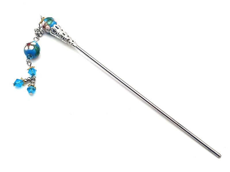 Metal and cloisonné hair stick - Sky blue 1