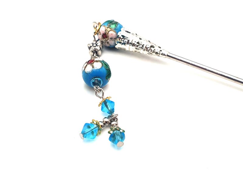 Metal and cloisonné hair stick - Sky blue 2