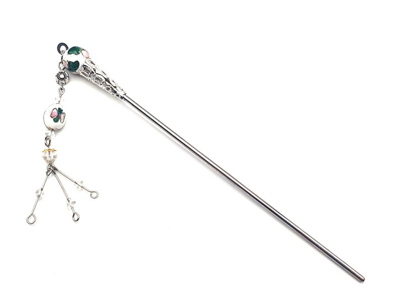 Metal and cloisonné hair stick - White 1