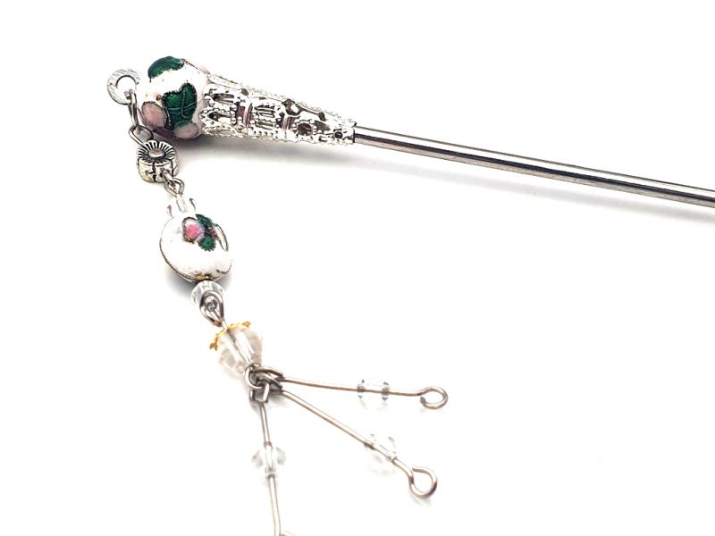 Metal and cloisonné hair stick - White 2