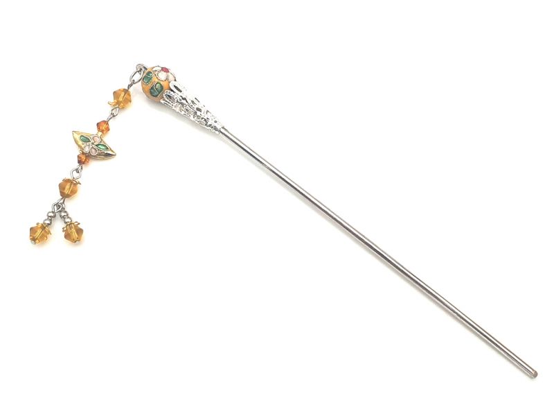 Metal and cloisonné hair stick - Yellow 1