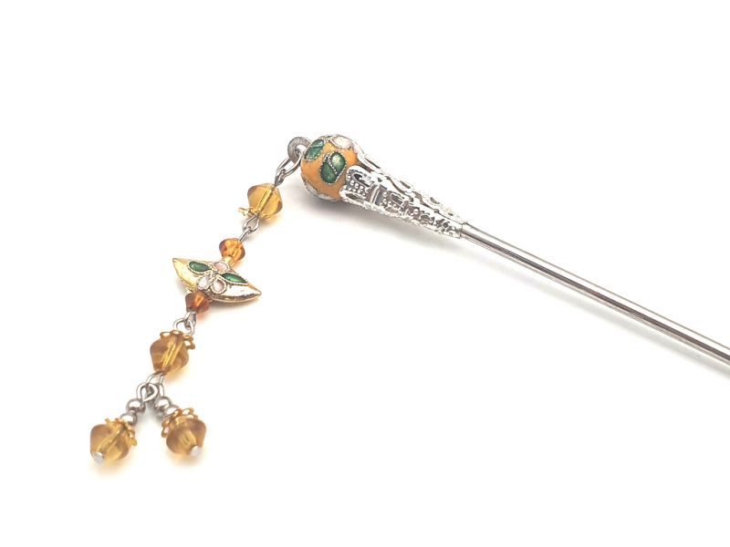 Metal and cloisonné hair stick - Yellow 2