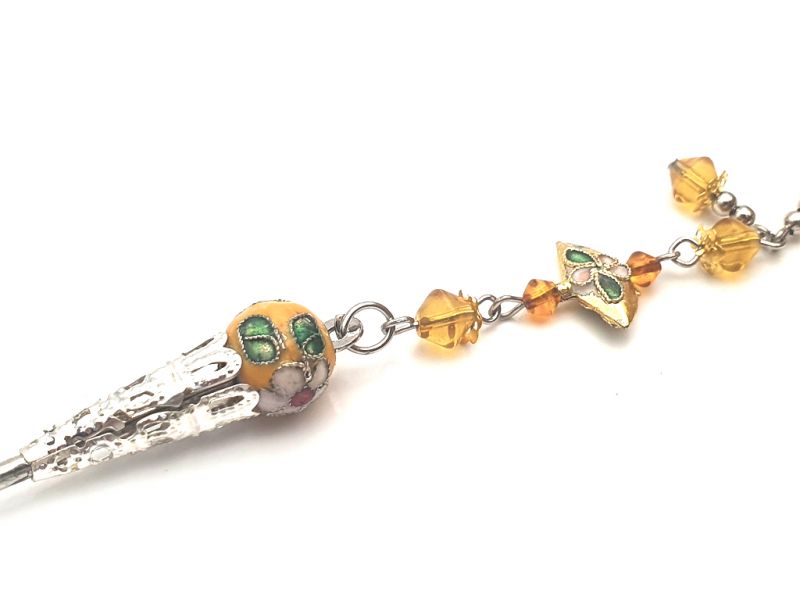 Metal and cloisonné hair stick - Yellow 3