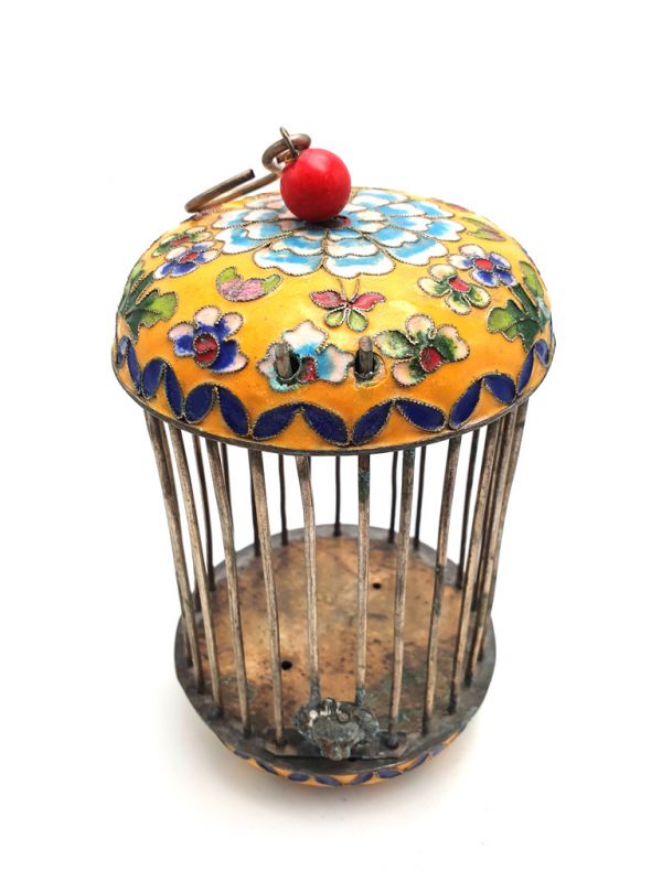 Large Metal Cloisonné Crickets Boxe Yellow Flower 1