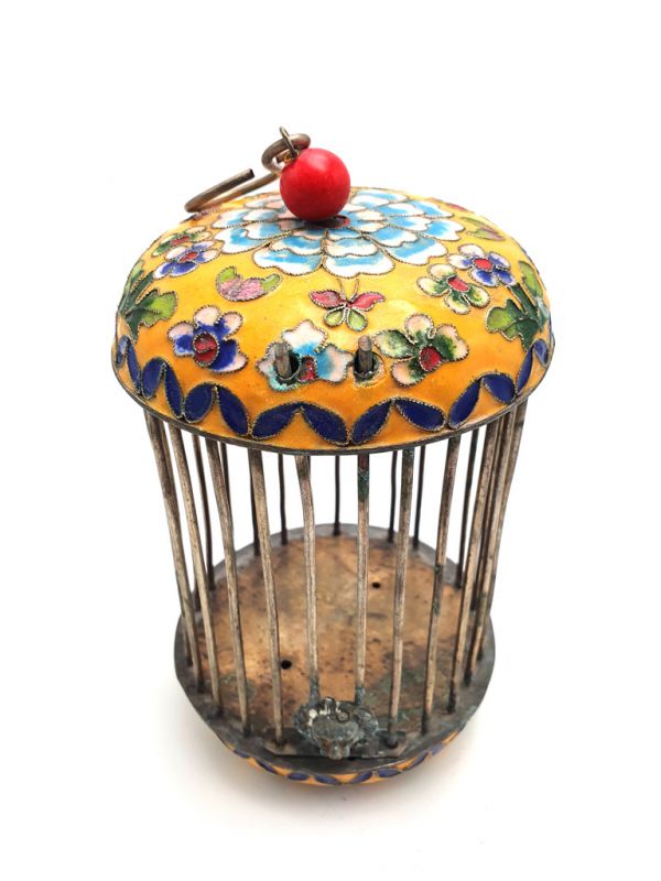 Large Metal Cloisonné Crickets Boxe Yellow Flower 1