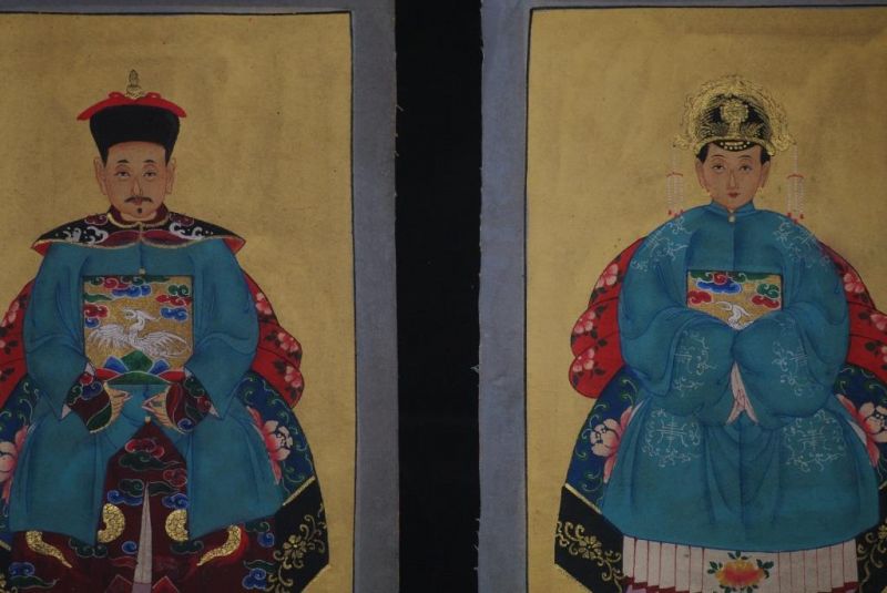 Ming Kleine Ahnenpaare und Kaiser Malerei Blau 2
