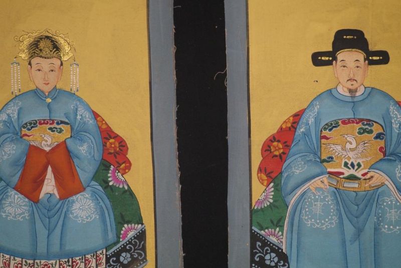 Ming Kleine Ahnenpaare und Kaiser Malerei Blau 2