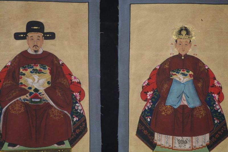 Ming Kleine Ahnenpaare und Kaiser Malerei Bordeauxrot 2