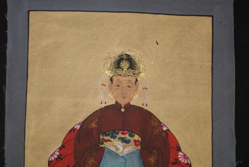 Ming Kleine Ahnenpaare und Kaiser Malerei Bordeauxrot 4