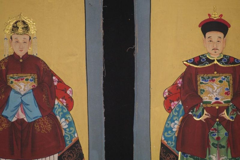 Ming Kleine Ahnenpaare und Kaiser Malerei Bordeauxrot 2