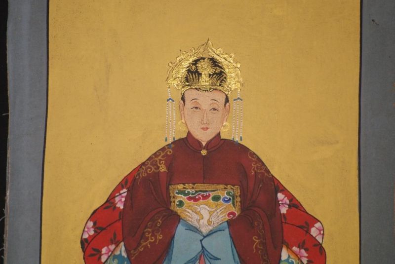 Ming Kleine Ahnenpaare und Kaiser Malerei Bordeauxrot 3