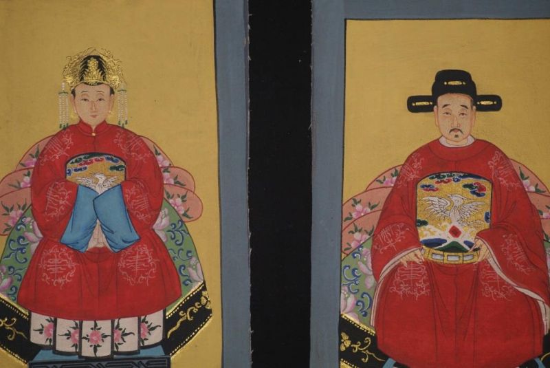Ming Kleine Ahnenpaare und Kaiser Malerei Dunkelrot 2