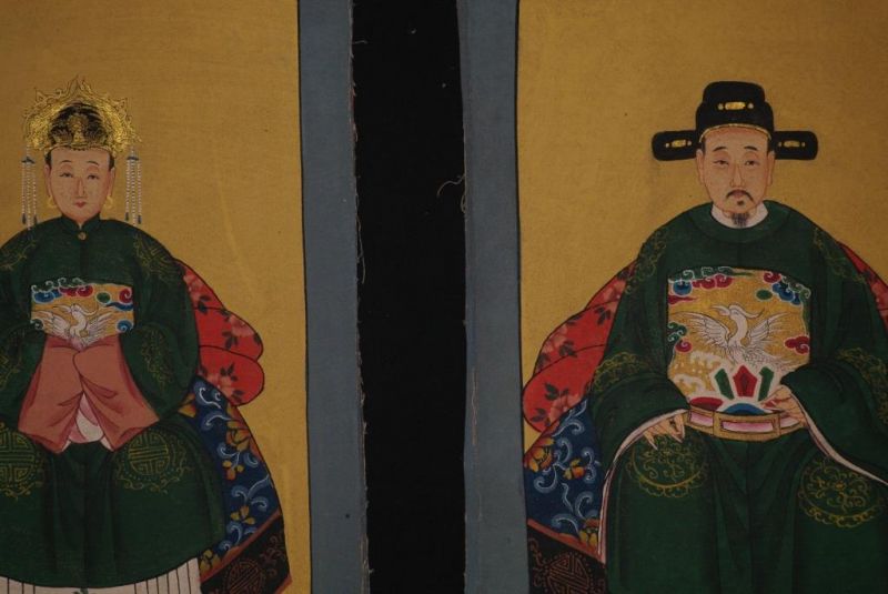 Ming Kleine Ahnenpaare und Kaiser Malerei Grün 2
