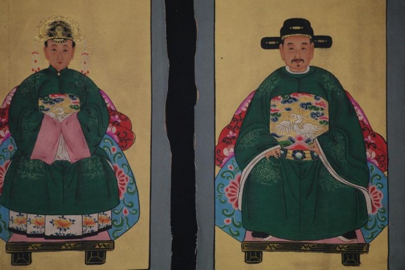 Ming Kleine Ahnenpaare und Kaiser Malerei Grün 2