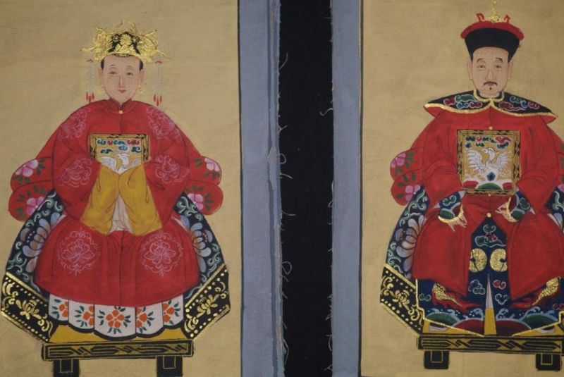 Ming Kleine Ahnenpaare und Kaiser Malerei Hellrot 2