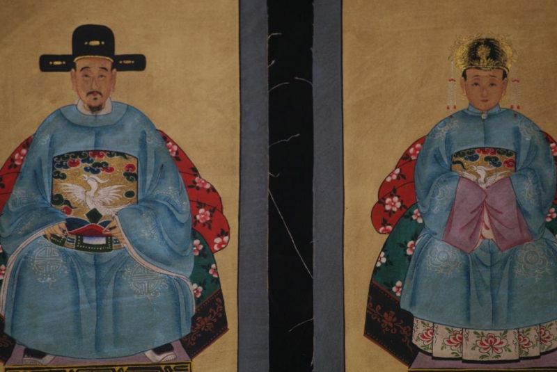 Ming Kleine Ahnenpaare und Kaiser Malerei Himmelblau 2