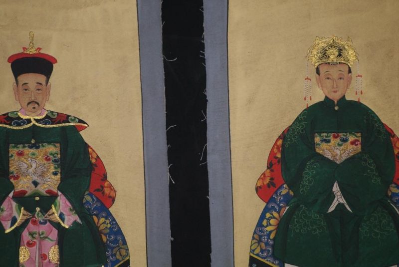 Ming Kleine Ahnenpaare und Kaiser Malerei Kaiser grün 2