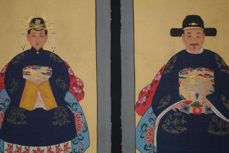 Ming Kleine Ahnenpaare und Kaiser Malerei Marineblau 2