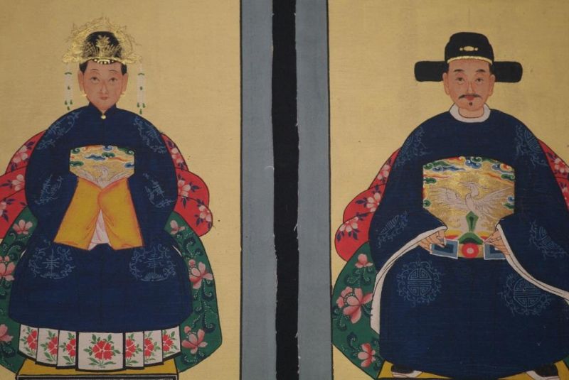 Ming Kleine Ahnenpaare und Kaiser Malerei Marineblau 2
