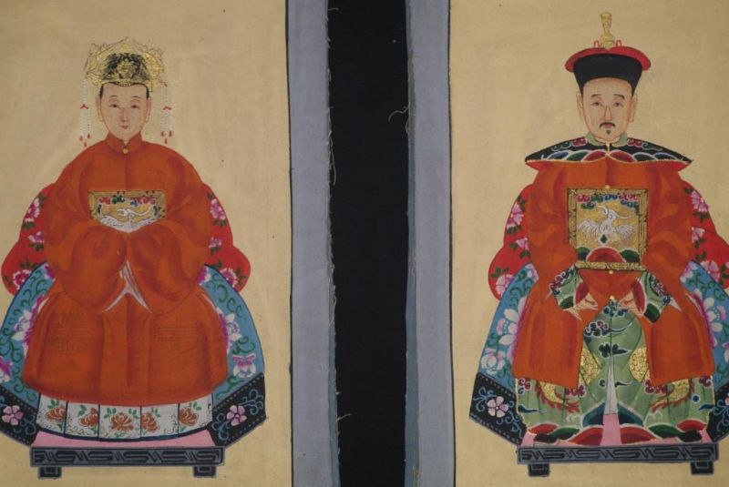Ming Kleine Ahnenpaare und Kaiser Malerei Orange 2