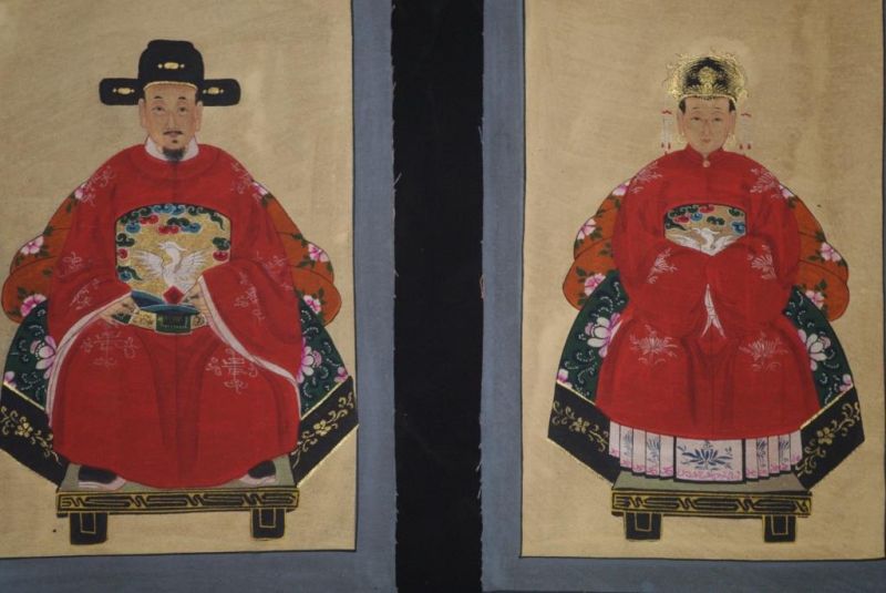 Ming Kleine Ahnenpaare und Kaiser Malerei Rot 2