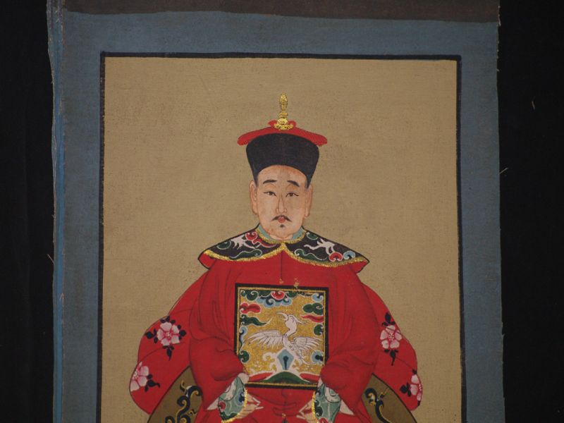 Ming Pequeña Pareja de ancestros Chinos Pintura Rojo 3