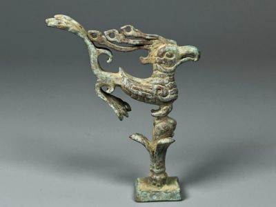 Mini statue SanXingDui Oiseau solaire en cuivre patiné – 6,6 cm
