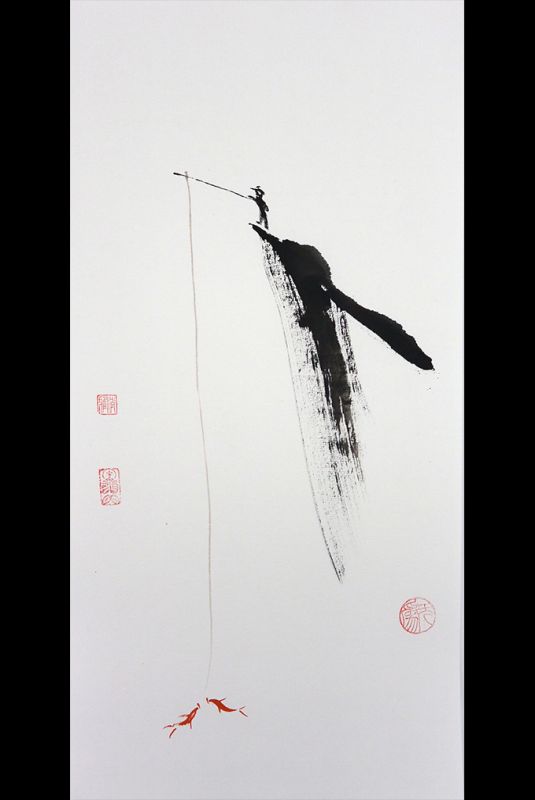 Modern Chinese painting - watercolor on rice paper - The fisherman 1