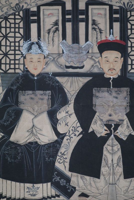 Moderne Chinesische Ahnenbilder Qing-Dynastie 2 Personen 2