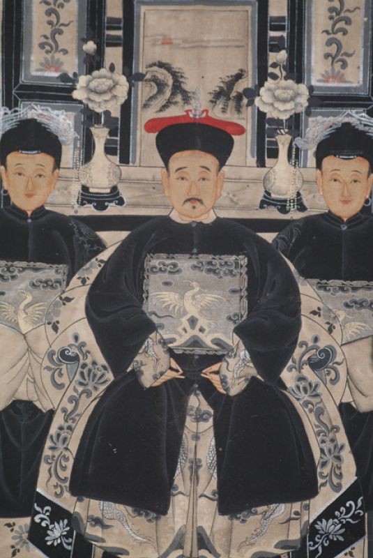 Moderne Chinesische Ahnenbilder Qing-Dynastie 3 Personen 2