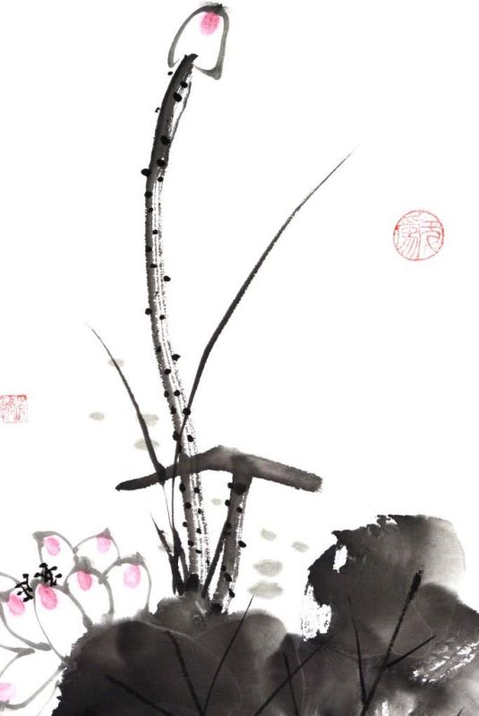 Moderne chinesische Malerei - Aquarell auf Reispapier - Der große Lotus 2