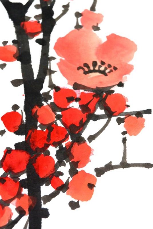 Moderne chinesische Malerei - Aquarell auf Reispapier - Der Kirschbaum 3
