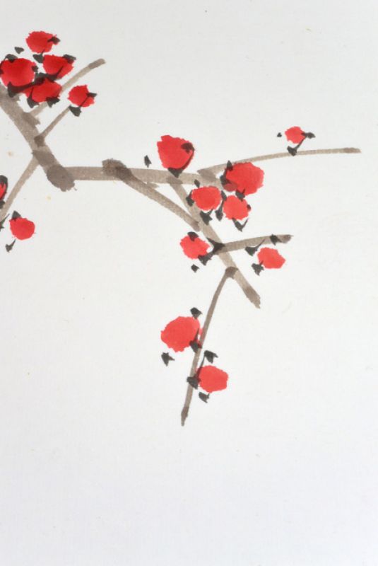 Moderne chinesische Malerei - Aquarell auf Reispapier - Der Rabe und der Kirschbaum 3