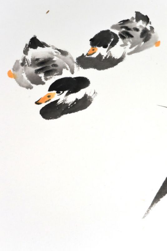 Moderne chinesische Malerei - Aquarell auf Reispapier - Enten und Bambus 5