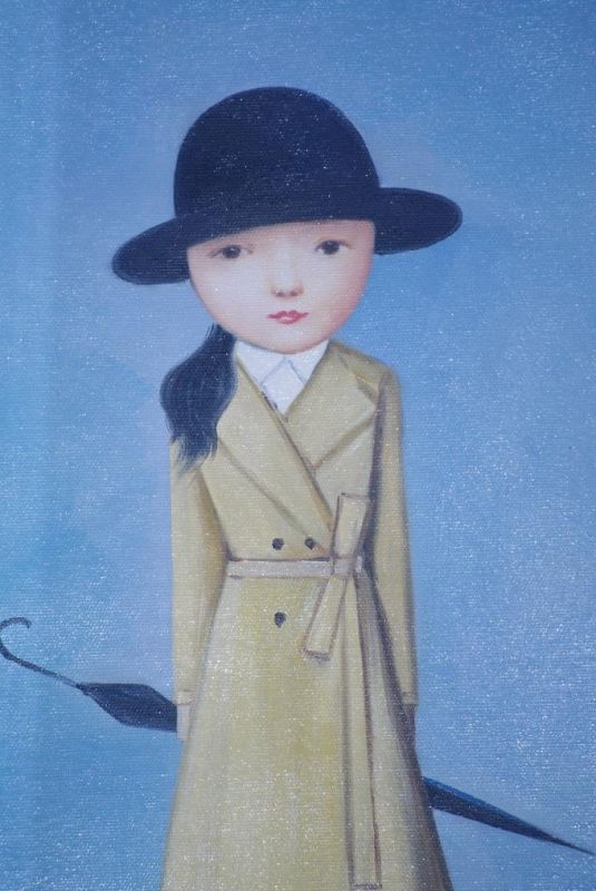 Moderne chinesische Malerei auf Leinwand - Ölgemälde - Die Frau mit dem Regenschirm 2