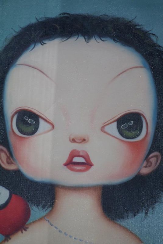 Moderne chinesische Malerei auf Leinwand - Ölgemälde - Die Frau und der Vogel 2